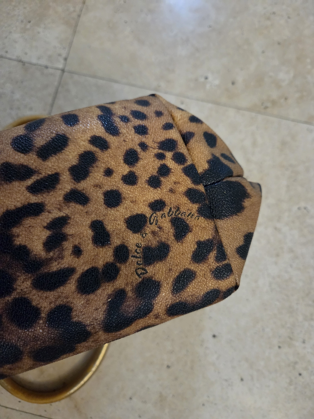 Dolce & Gabbana Leopard Print Tote Bag Gold Leather Trim Logo Plate Y2k - Picture 9 of 12